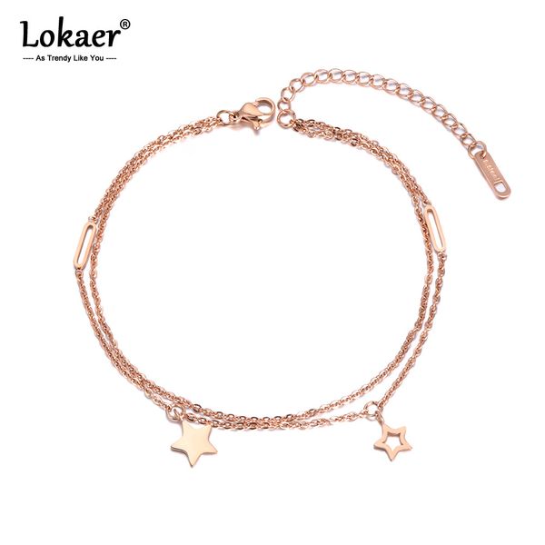 

lokaer bohemia double layers star charm anklet for women girls trendy stainless steel link chain summer foot jewelry a19001, Red;blue
