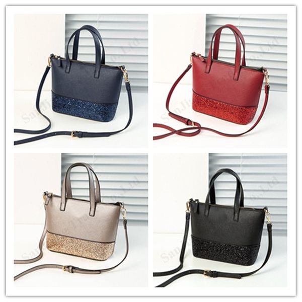 

women ks handbags giltter stars shopping bag pu leather female's fashion belt shoulder bag duffle bags waterproof messenger bags for gi, Black