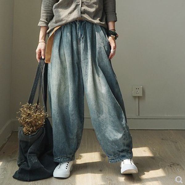 

new product release in the spring 2019, the original design cowboy cotton loose big yards of women's haroun pants, Blue