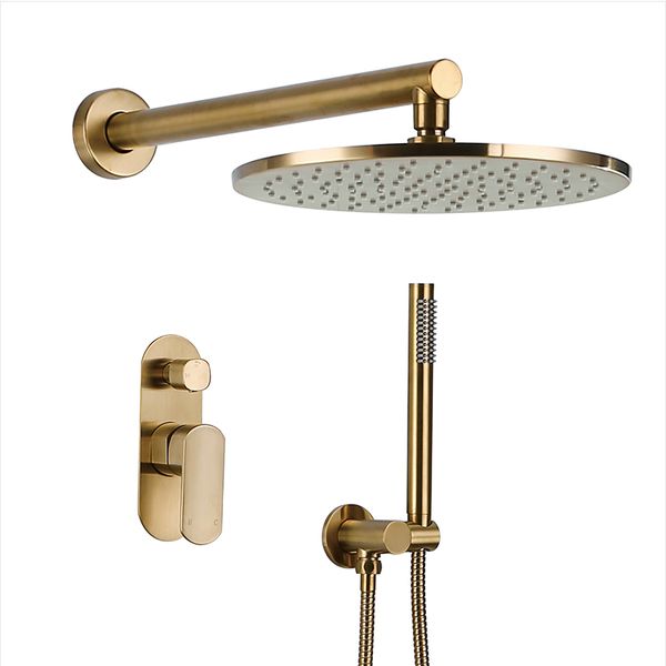 

brushed gold solid brass wall mounted rain shower faucet bathroom shower set 8-10 inch shower faucet
