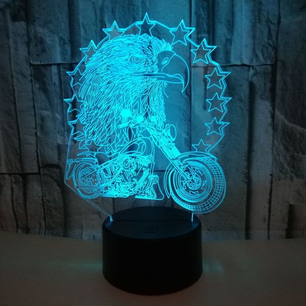 

creative eagle ride motorcycle model 3d led light nigh illusion bedroom living room animal 7 colors usb desk table lamp kid gift