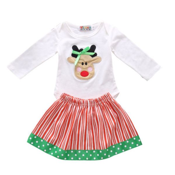 

Christmas Infant Baby Girls Clothes Sets Tops Bodysuits Long Sleeve Tutu Skirts Striped Cotton Outfits Clothing Baby Girl 0-24M