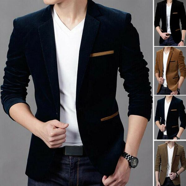 

2019 новых людей вскользь slim fit формальные one button костюм blazer пальто топы мужской твердая повседневный блэйзерс топ outwear одежды, White;black