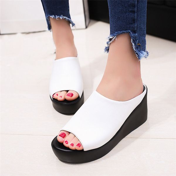 

summer women slippers comfort women shoes fish mouth wedge slippers female platform shoes footwear tenis feminino creeper, Black