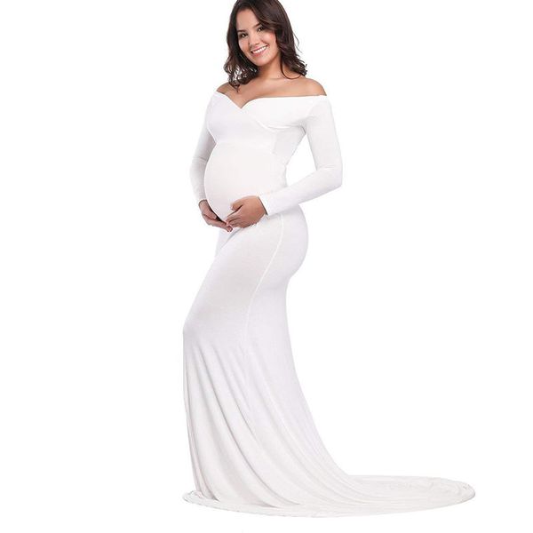 

Maxi Maternity Dress For Photo Shoot Pregnant Women Mermaid Long Sleeve Baby Shower Dress Sexy V-neck Fitted Pregnancy Dress