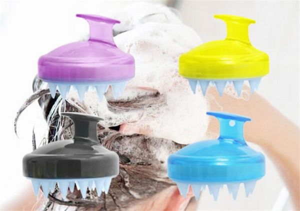 

comb handheld 14 colors silicone scalp shampoo massage brush washing comb shower head hair mini head meridian massage wide tooth, Silver