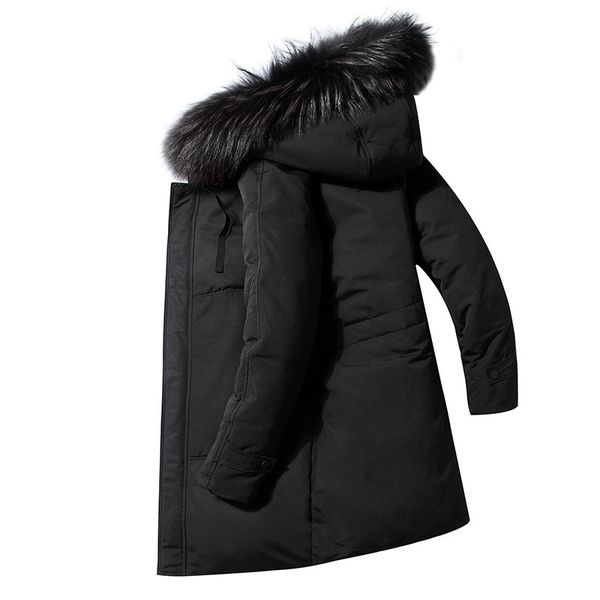 

winter new down jacket men's long section large fur collar hooded thick down jacket warm large size fashion men clothing, Black