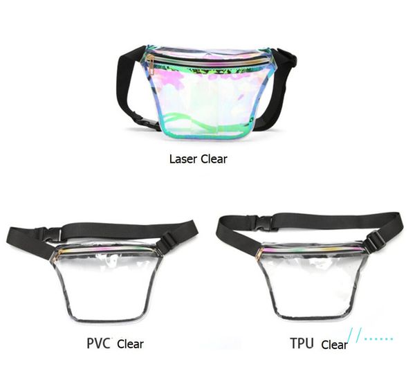 

hologram laser waist bag transperant rainbow belt zipper women fanny pack sports beach crossbody shoulder bags storage phone case a41201, Black