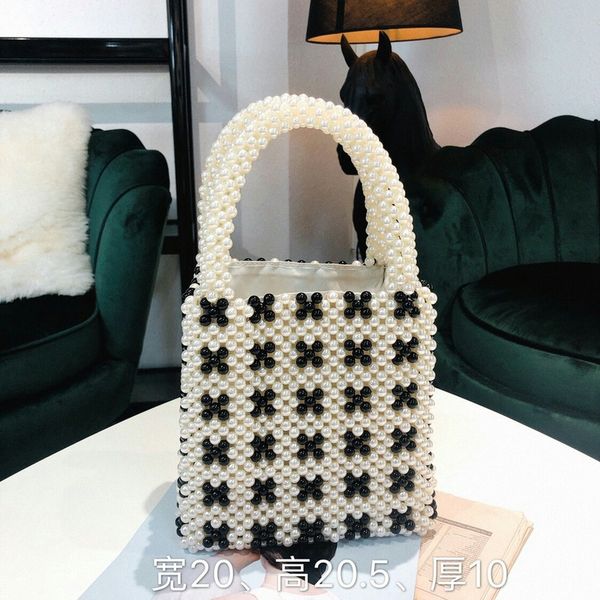 

2019 summer new fashion korean handmade pearl bag beaded woven small square bag ins handbag