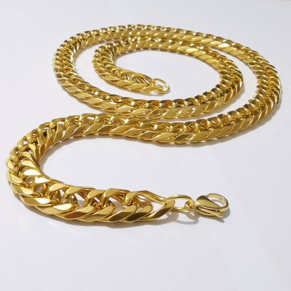 

18-40'' 11mm jewelry mens boy pure stainless steel fashion double curb link chain necklace gold hip-hop, Silver