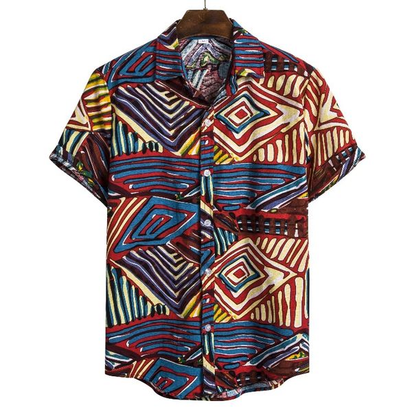 

summer men ethnic style short sleeve shirt fashion printed casual camisa masculina holiday hawaiian shirt loose button men, White;black