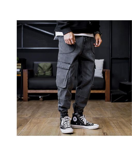 

mens конструктора воды стиральная джинс длинные карманы печать drawstring брюки середина талии relaxed моды mens casual apparels, Blue