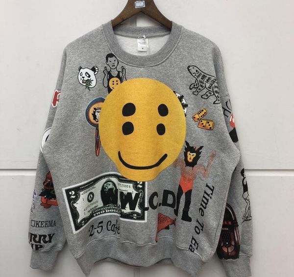 

kanye smile face luxury fashion brand hoodie hip hop for men women designer rapper casual fashion pullover xsq, Black