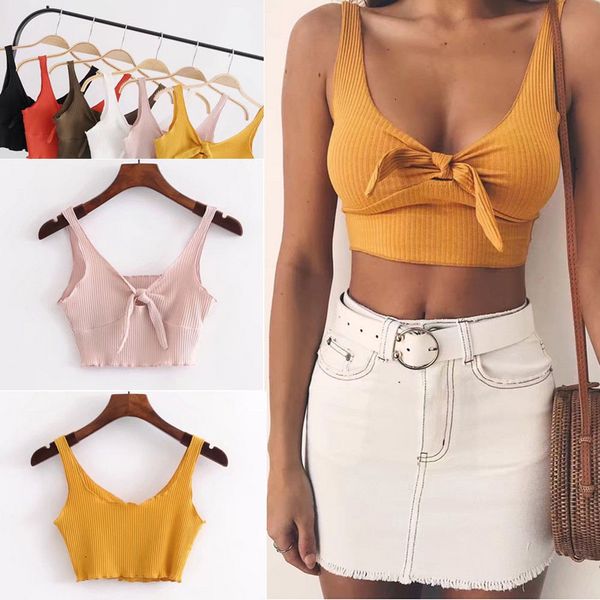 

woman tanks tank fashion summer sweet women ladies solid bow short length solid  6 colors, White