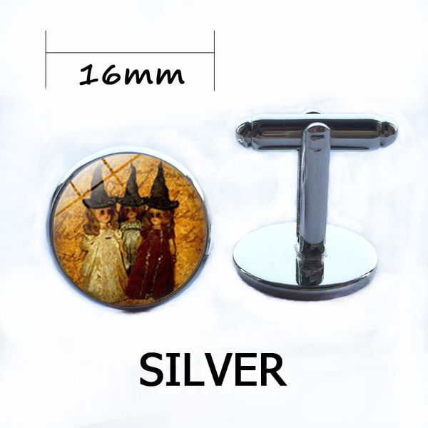 

мода ведьма тыква запонки для мужчин ювелирные изделия подарки серебро бронза черный стеклянный купол металлические запонки хэллоуин, Silver;golden