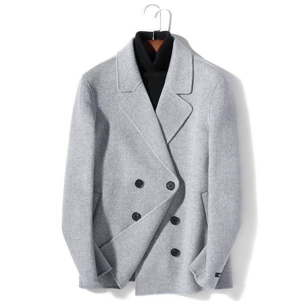

100% wool coat autumn winter jacket men handmade double-side woolen coats windbreaker short jackets abrigo hombre my1857, Black