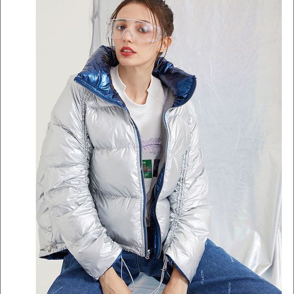 

womens down parkas fashion winter down jacket women loose positive and negative wear thick zipper short coat lapel neck parkas size xs-l, Black