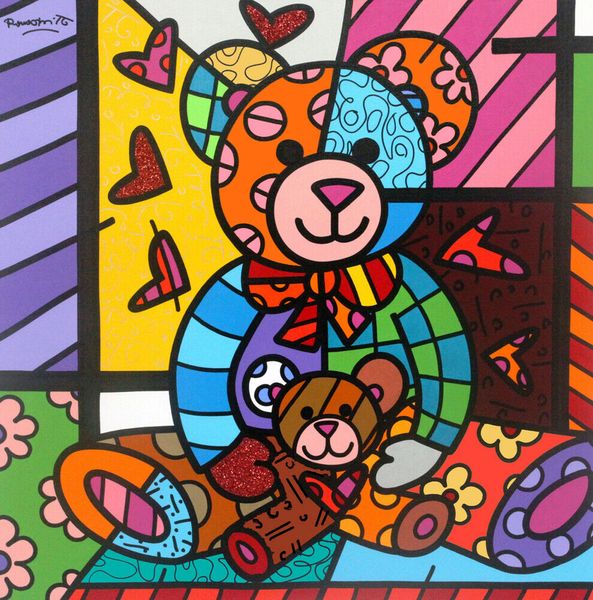 

romero britto art oil painting on canvas wall decor "bear mother and baby" handpainted &hd print wall art canvas pictures 191030