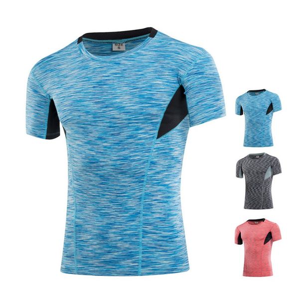 

men quick dry slim fit running sports t shirt fitness & tees plus drop shipping, Black;blue