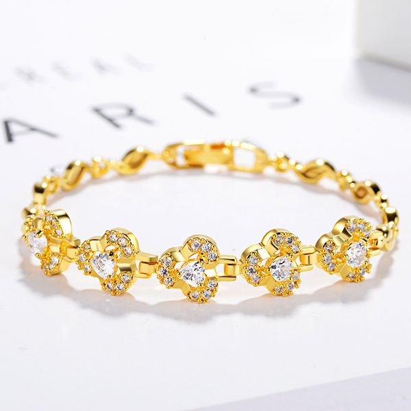 

europe and america fashion clover crystal silver bracelet women's zircon hand jewelry 18 k gold plated accessories women's whole