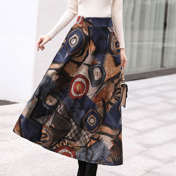 

streetwear graffiti hippie punk skirt warm woolen winter skirts women vintage high waist saia longa big size maxi skirt av680, Black
