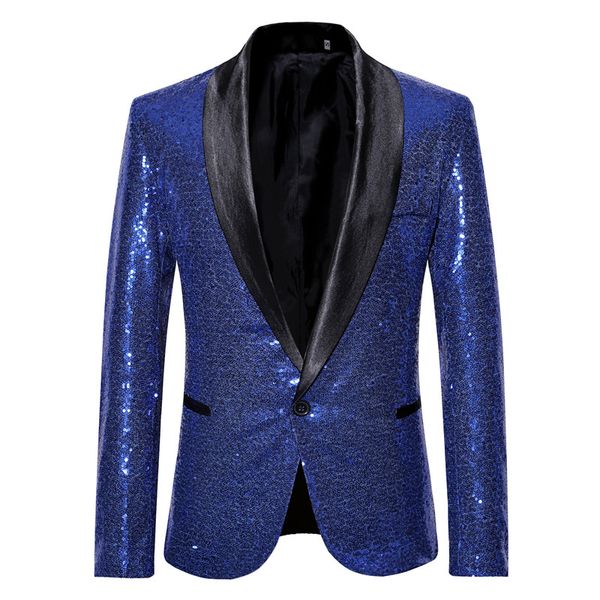 Großhandels-Weinroter glänzender Pailletten-Blazer für Männer 2019 brandneuer Slim-Fit-Einreiher-Anzug-Blazer-Jacke für Männer, Party, Bühne, Sängerin, Kostüm, Homme