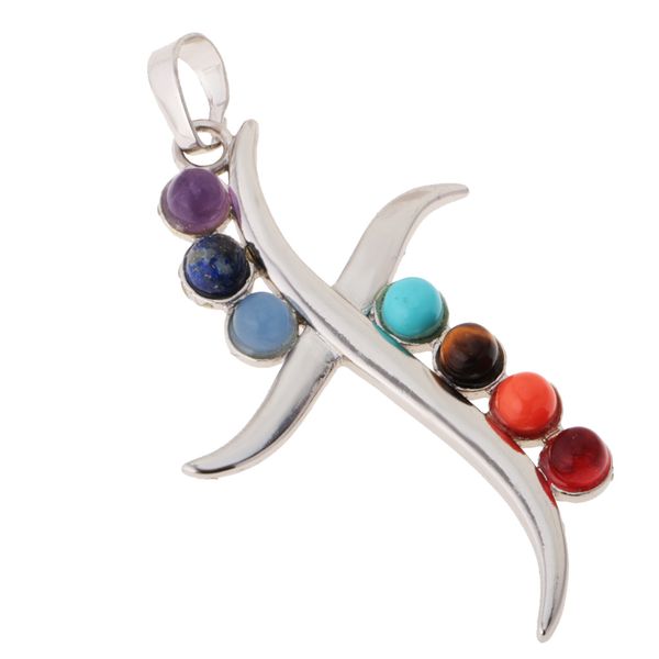 

7 color cross shape spritual necklace pendant semi-natural gemstone pendant, Silver