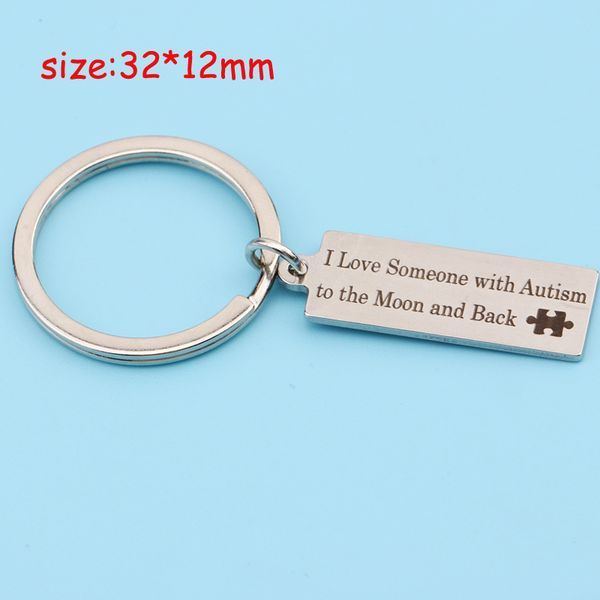 

keychain engraved i love someone with autism to the moon and back gift for lovers' couple key tag key ring holder, Silver