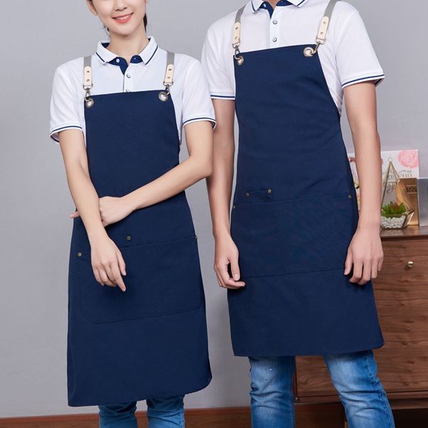 

canvas apron kitchen cooking apron adjustable pu leather cotton strap for chef barista woman kitchen accessories