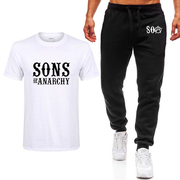 

tv soa sons of anarchy cosplay costume mens t-shirt samcro skull print cotton short sleeve t shirts+pants suit9