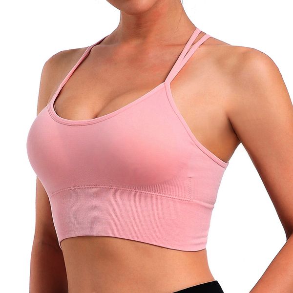 

lazawg seamless sport bras women yoga paded push up gym crop breathable running fitness comfortable underwear elastic straps, White;black