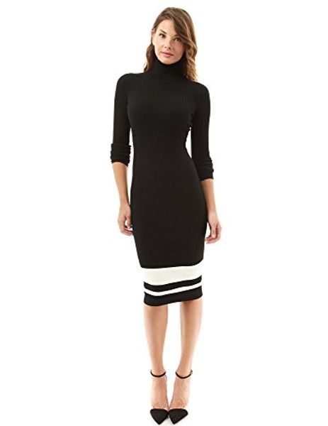 

pattyboutik women's turtleneck ribbed sweater dress, Black;gray