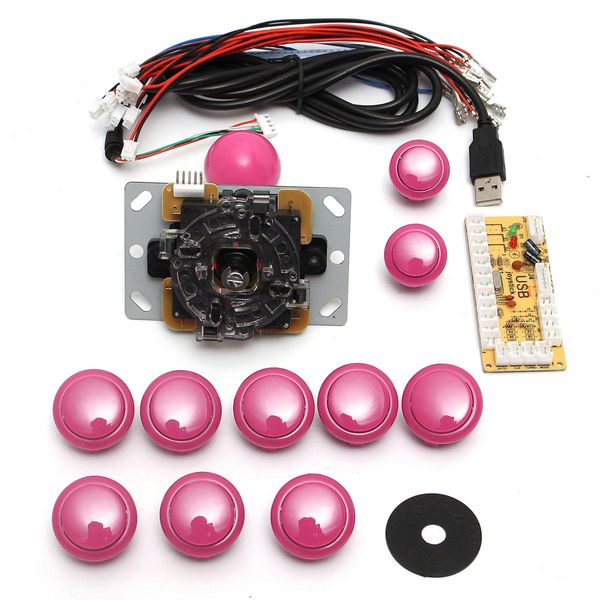 Dual Players Pink Game DIY Arcade Game Console Set Kit Parti di ricambio Encoder USB per PC Doppi joystick e pulsanti