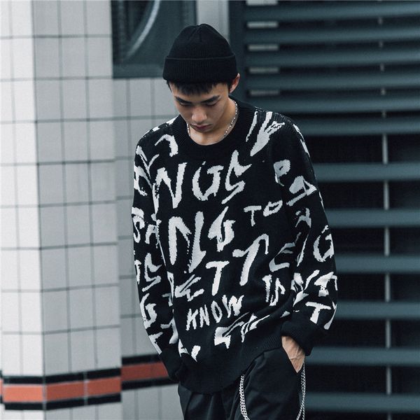 

letter sweater casual round neck 2019 new men, White;black