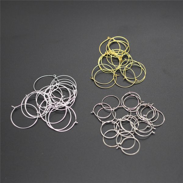 

50pcs metal wire circle earrings beading hoops gold silver plated wine glass charm rings for diy earring jewelry making findings, Golden;silver