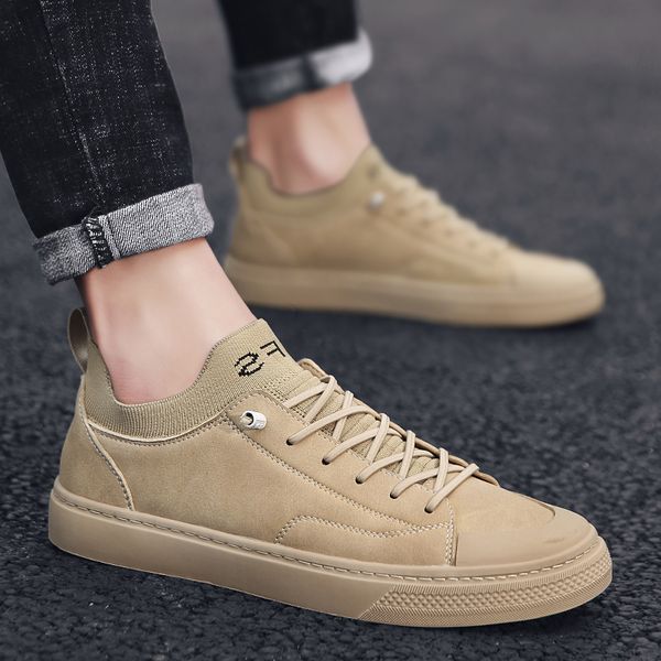 

brand men casual shoes lightweight sneakers slip on male waterproof leather fashion zapatillas footwear vintage handmade, Black