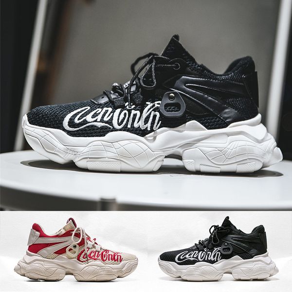 

wholesale gym athletic trainers men women old dad shoes flying line red black white comfortable sports sneakers casual shoes 39-44, White;red
