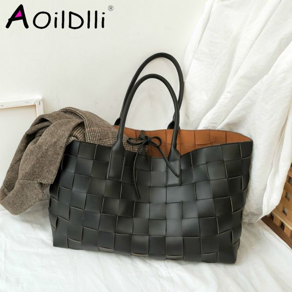 

новый дизайнер ручной работы тканые сумки женщины большой емкости тотализатор хозяйственные сумки искусственная кожа сумка большие кошельки