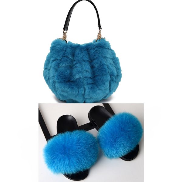 

women's fashion pumpkin fur bag winter ladies new simple plush handbag cute furry fur slippers set fluffy slides bag set hot, Black