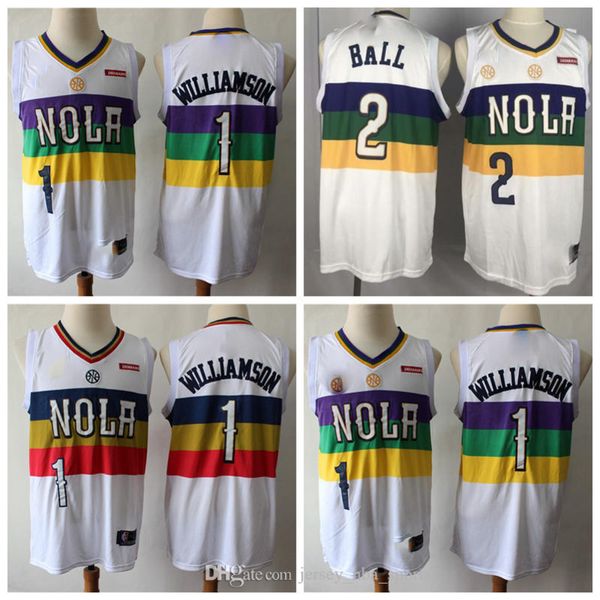 

mens zion 1 williamson white jersey authentic 2 lonzo ball vancouver new orleans pelicans city edition basketball jersey vintage, Black;red