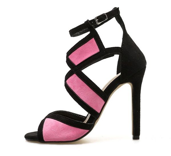 

новый сексуальный 11см роскошные женщины сандалии насосы open toe пряжки ремень сандалии женщин стилет моды сандалии обувь, Black