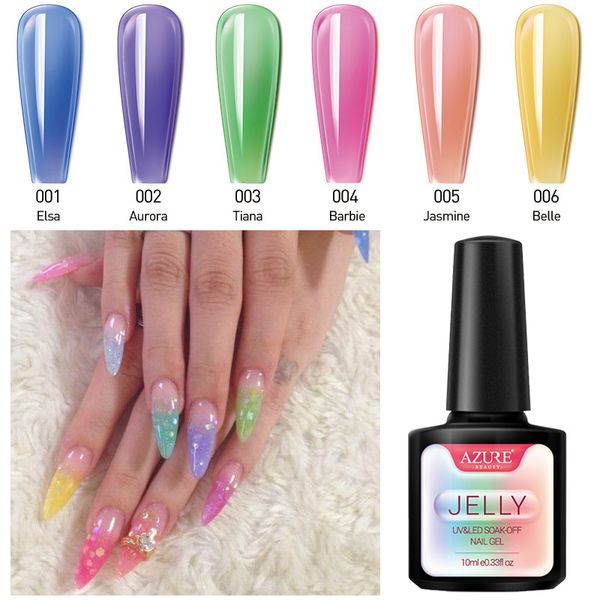 

beauty 6pcs/lot jelly nail gel polish soak off translucent neon color led gel lacquer semi permanent polish nail, Red;pink