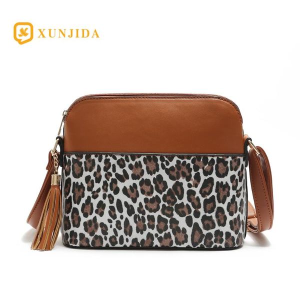 

xunjida women messenger bags fashion patchwork tassel leopard shell shape handbag bag leather shoulder bags handbag bolso mujer