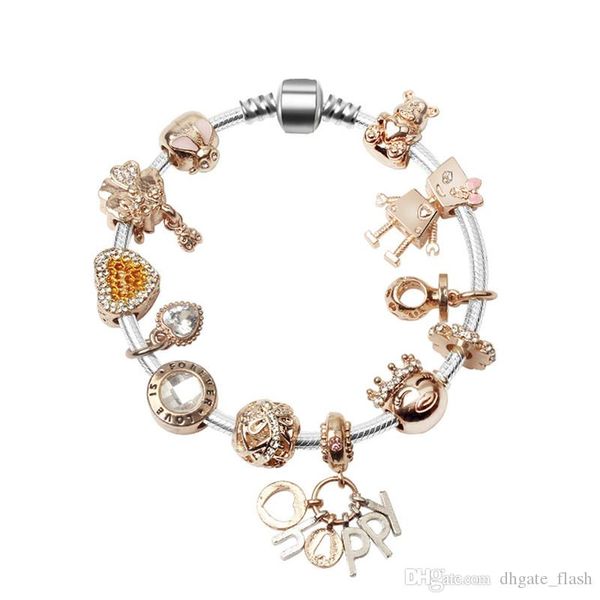 

новые шарм бисера пандора стиль браслеты серебро 925 розовое золото браслет беллы подвеска аксессуары браслет валентина подарок diy свадебны, Golden;silver