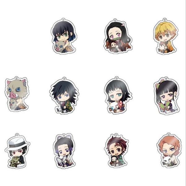 

12pcs/lot anime demon slayer kimetsu no yaiba keychain pvc key chain cute nezuko tanjirou agatsuma zenitsu arcylic key chains, Silver