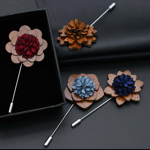 

pins, brooches 2021 vintage wood flower brooch pin cloth art long needle suit shirt corsage for men jewelry accessories, Gray