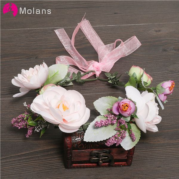 

molans chic rose flower crown handmade bow ribbon adjustable floral wreath girls lovely leaf rattan women wedding headpiece