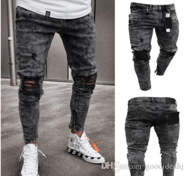 

new designer men's hole jeans europe and america stretch brand jeans luxury men's jeans ing, Blue