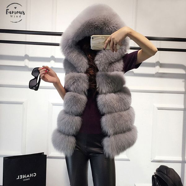

fashion high fur vest coat faux fox warm women coat vests winter quality furs womens coats fur jacket, Black
