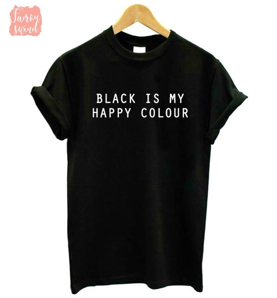 

black is tshirt my happy color letters print cato funny t shirt for 100% cotton lady tees drop tz1, White